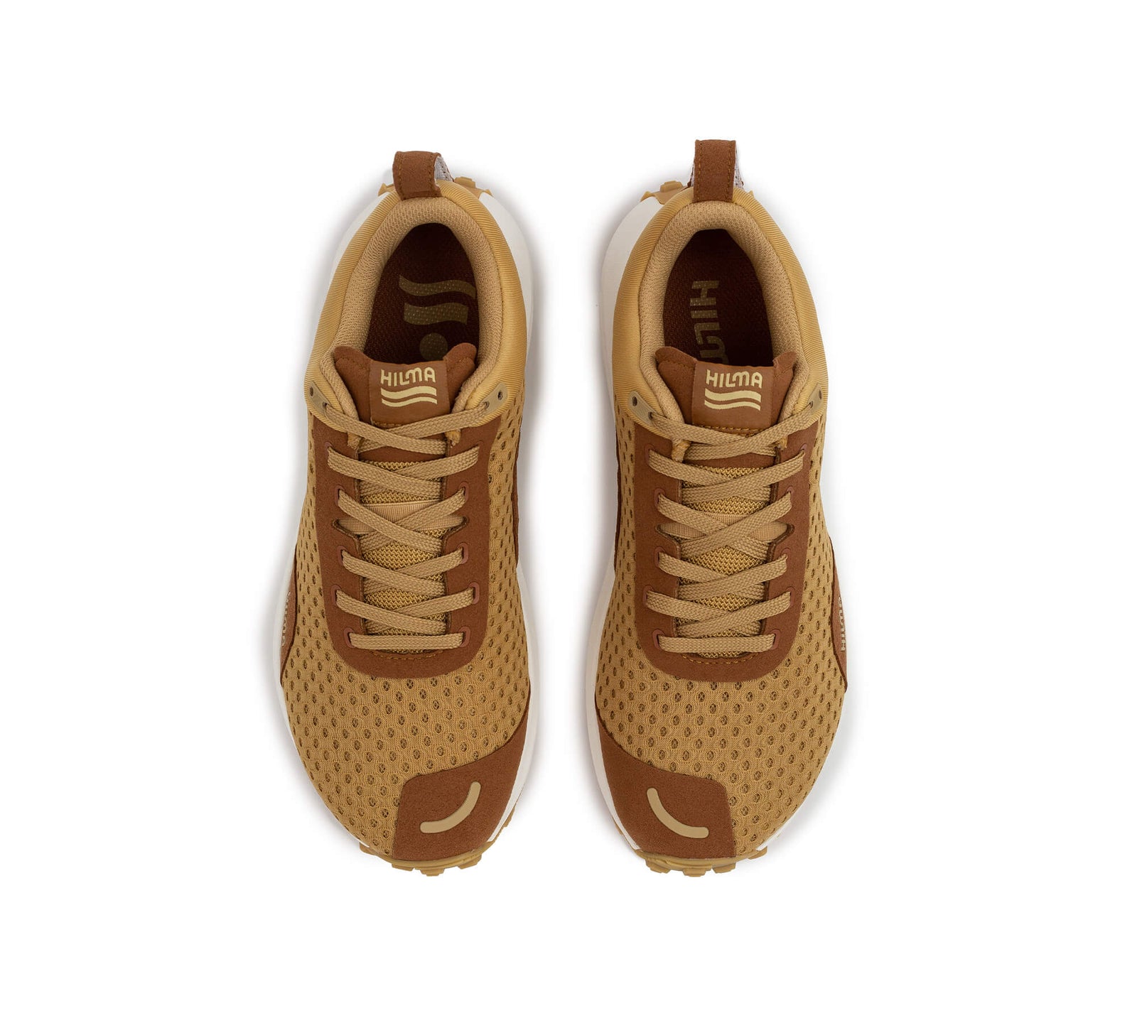 Top down view of a pair of the Everywhere Hilma Running shoe in Sandstone