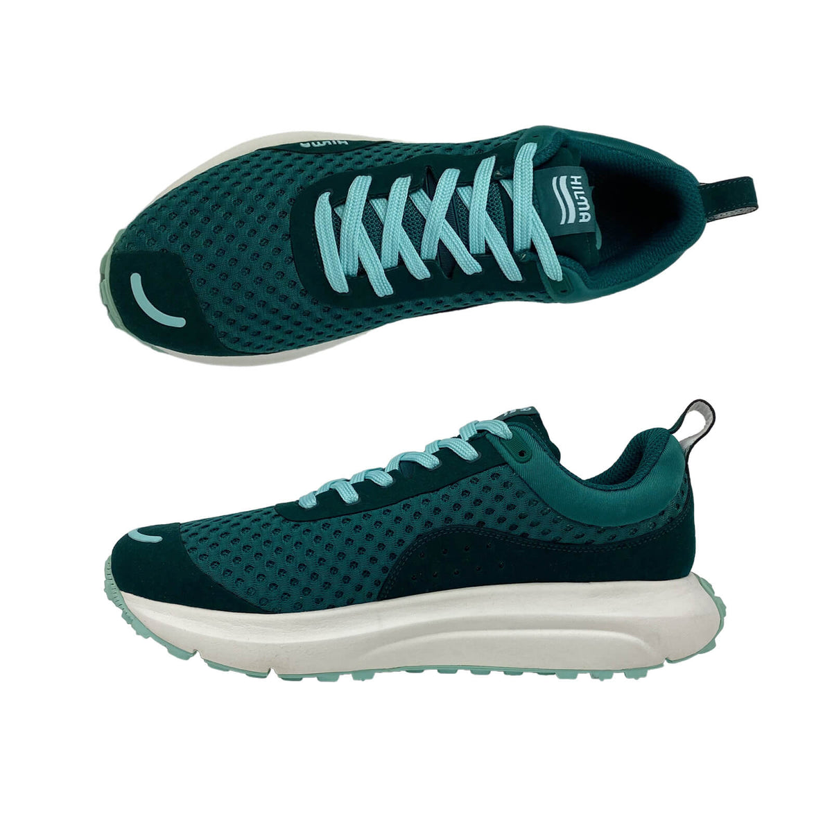 Top and Side Angle view of the Hilma Running Shoe in Evergreen